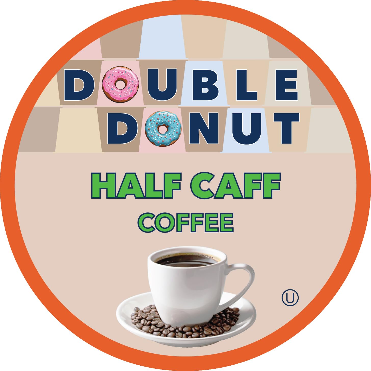 A hot cup brewed from a Double Donut Coffee half caf pod.