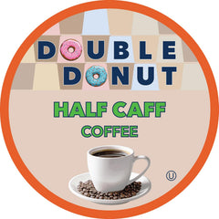 A hot cup brewed from a Double Donut Coffee half caf pod.