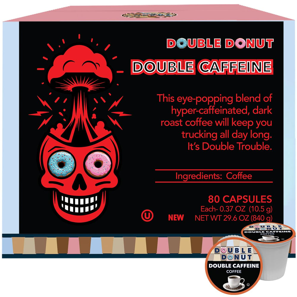 Double Donut Coffee high-caffeine pods in packaging for bold morning energy boost