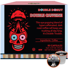 Double Donut Coffee high-caffeine pods in packaging for bold morning energy boost