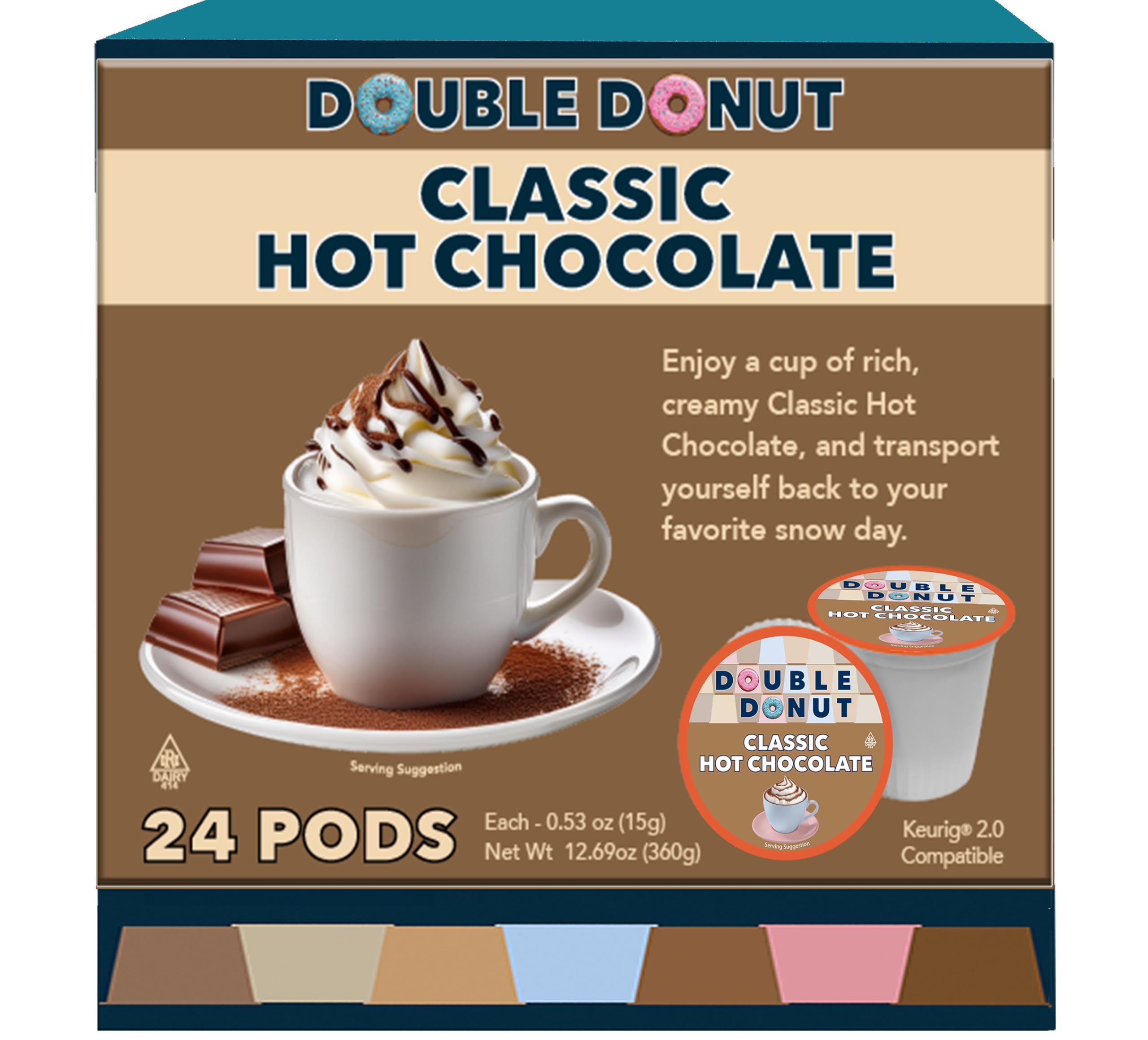 Box of Double Donut hot chocolate pods ready for quick cocoa moments.