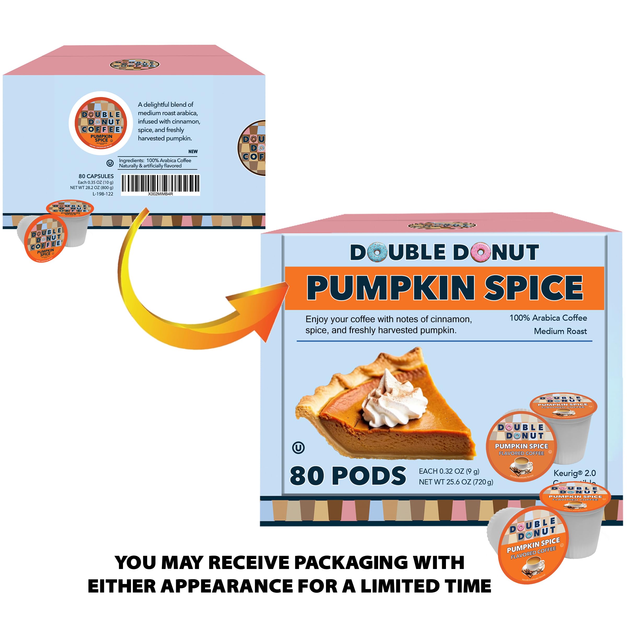 Double Donut Coffee pumpkin spice pods 80 count box adds value and pantry readiness