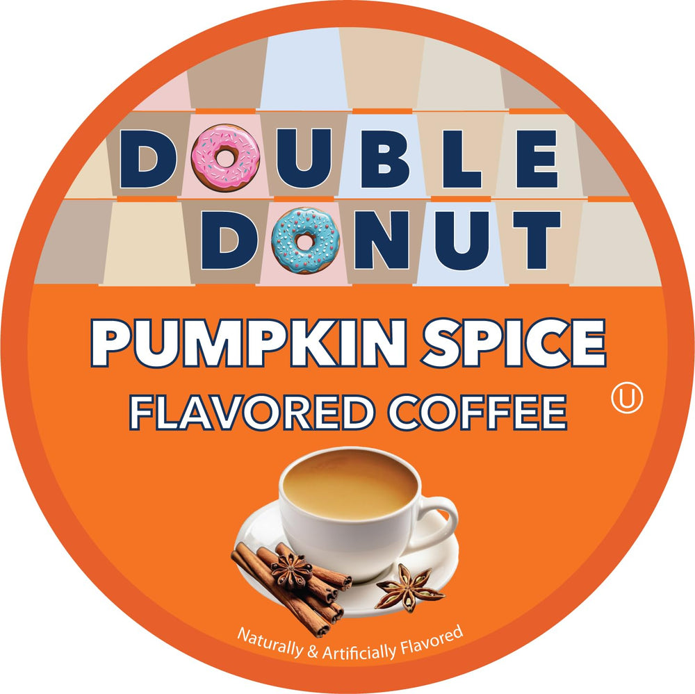 Double Donut Coffee pumpkin spice pods brewing shot shows rich aroma and balanced flavor