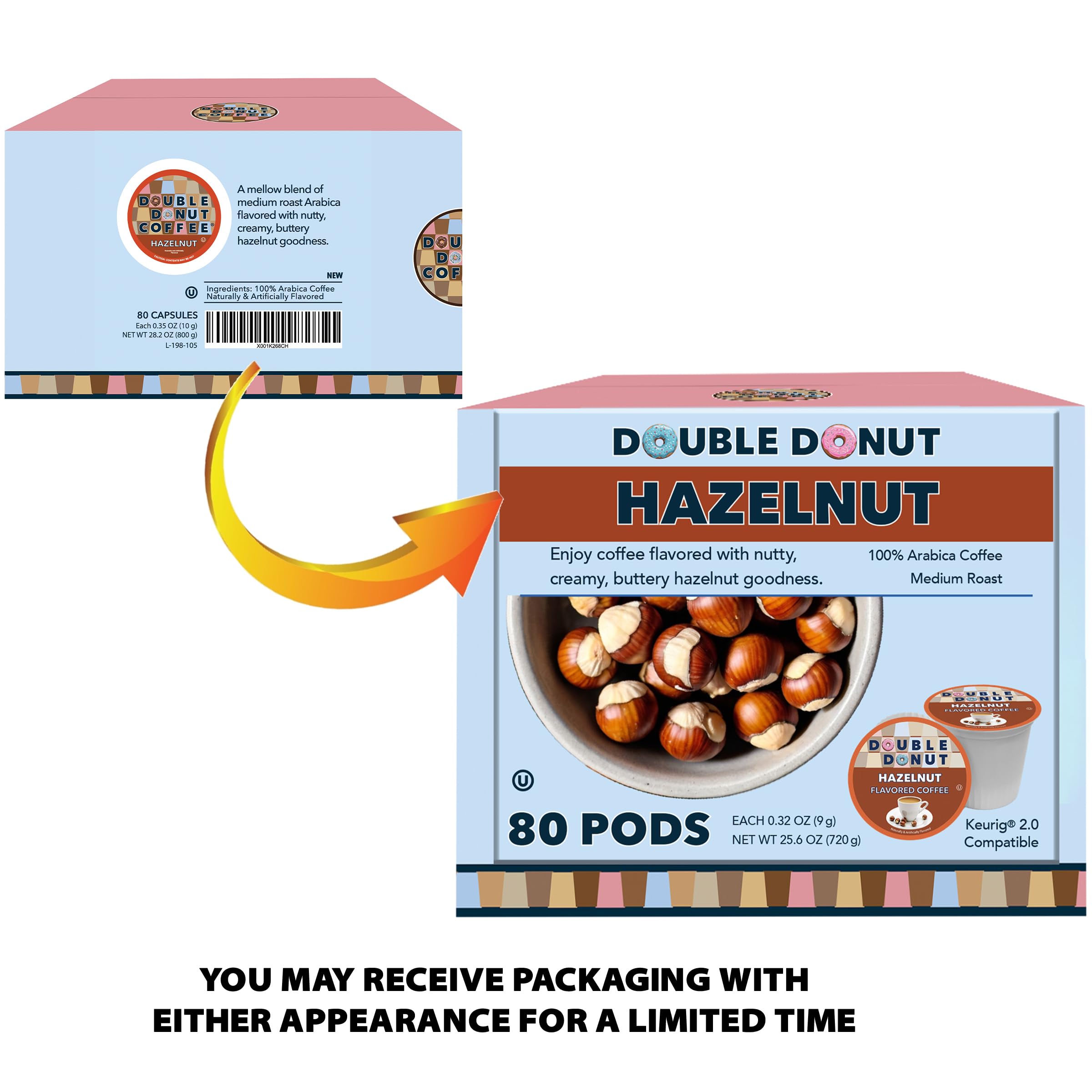 Steaming mug of Double Donut hazelnut coffee with inviting aroma