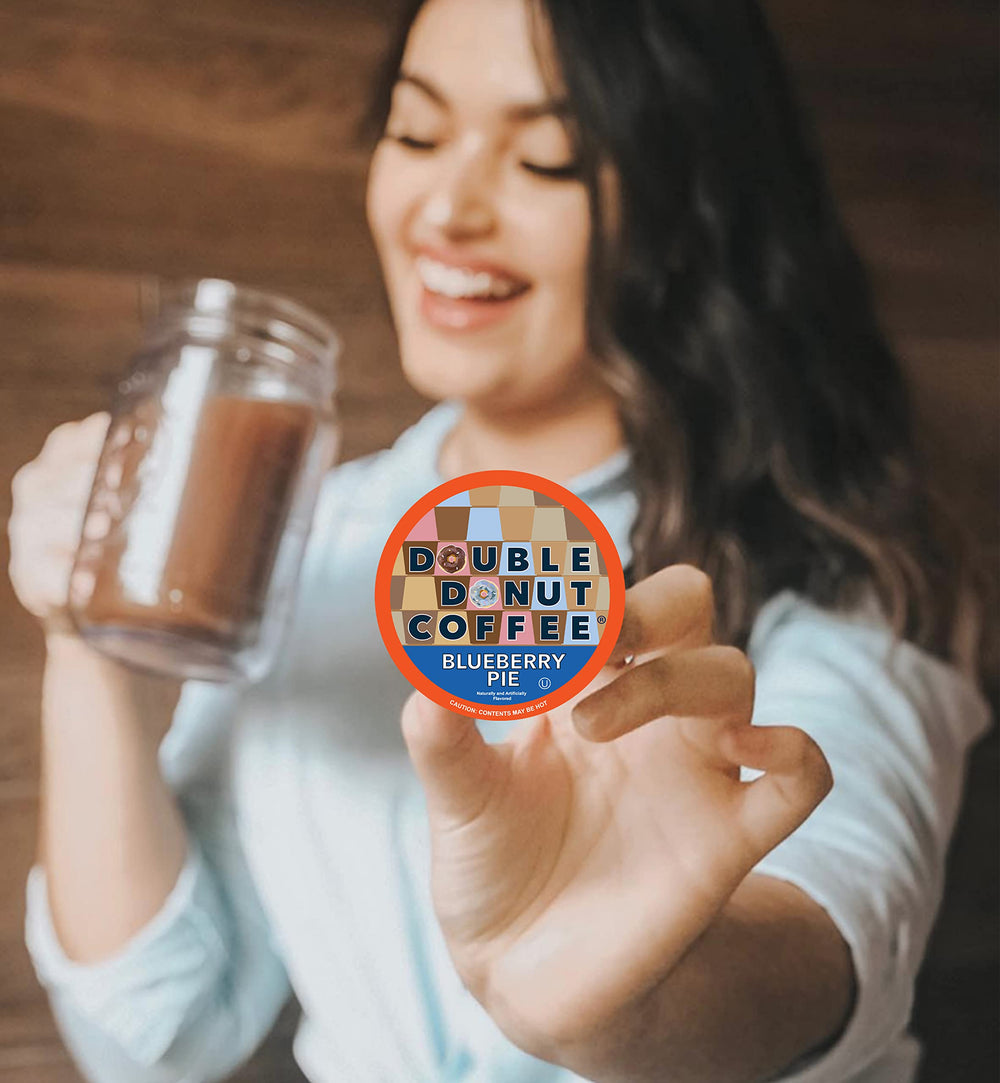 Double Donut Coffee blueberry-flavored pods for a fruity coffee moment.