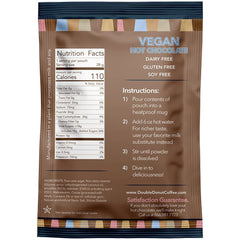 Double Donut Coffee vegan hot chocolate mix packets front view, convenient 30 count for quick treats.