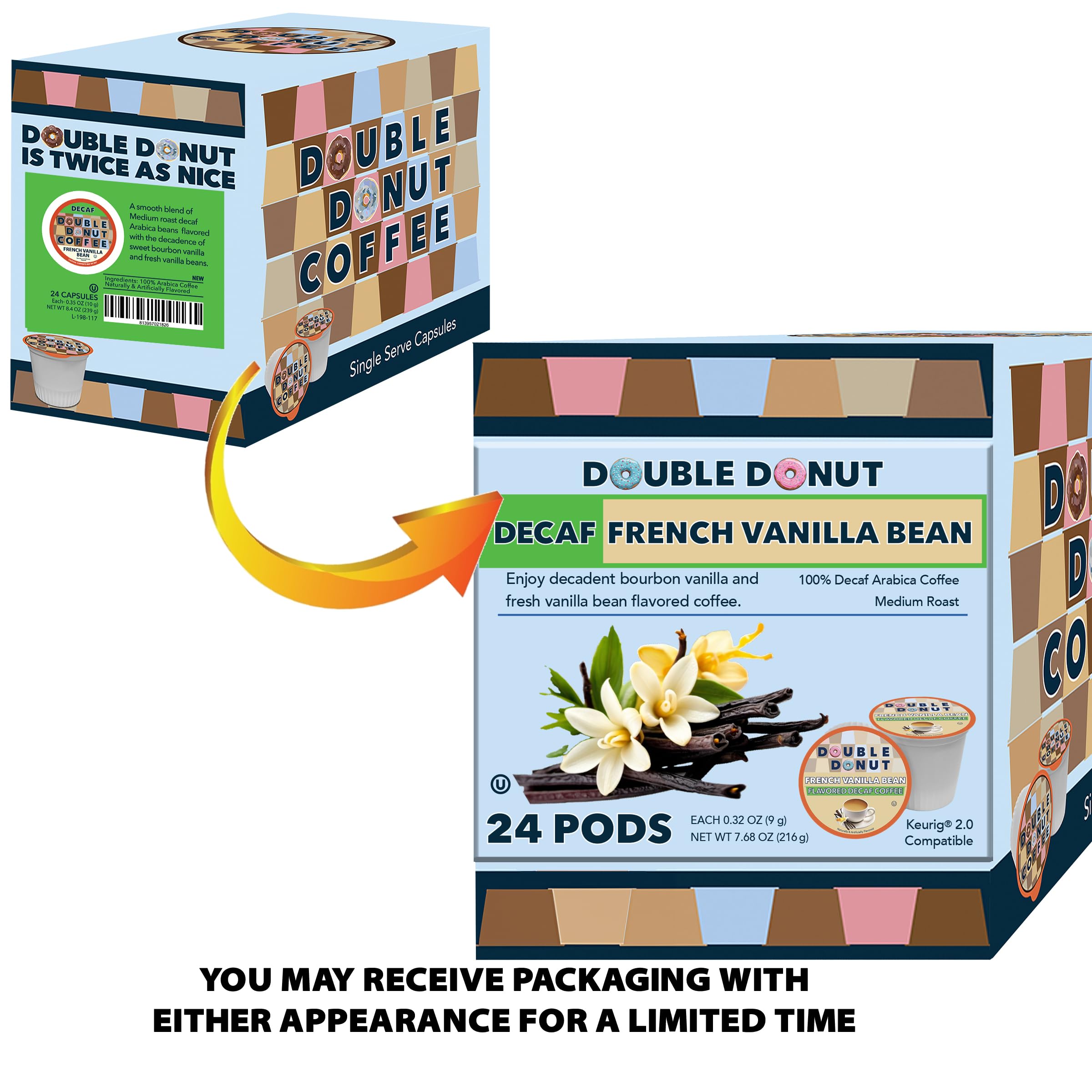 Double Donut pods compatible with Keurig 1.0 and 2.0 brewers.