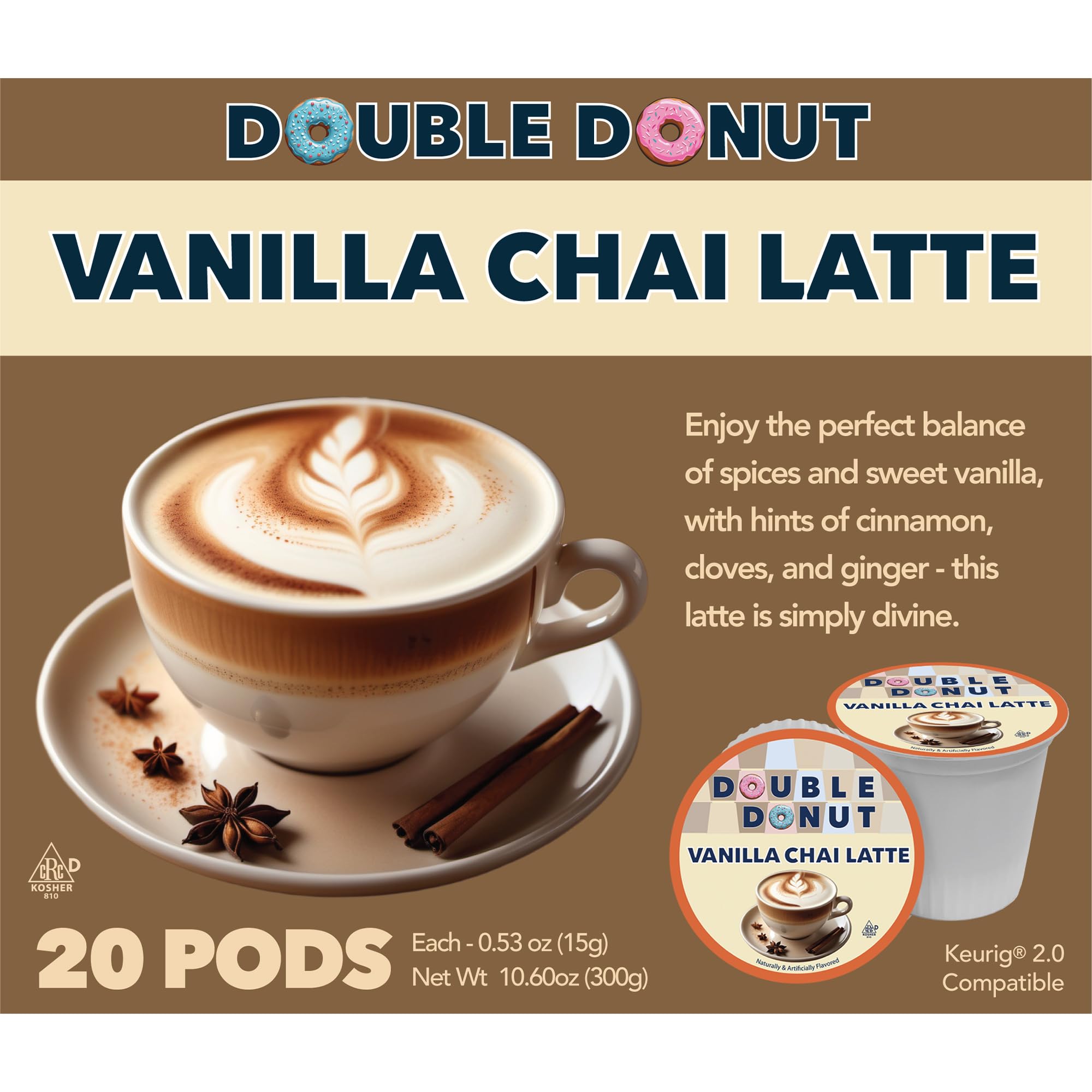 Double Donut Vanilla Chai Latte Pods pack front view for cozy mornings