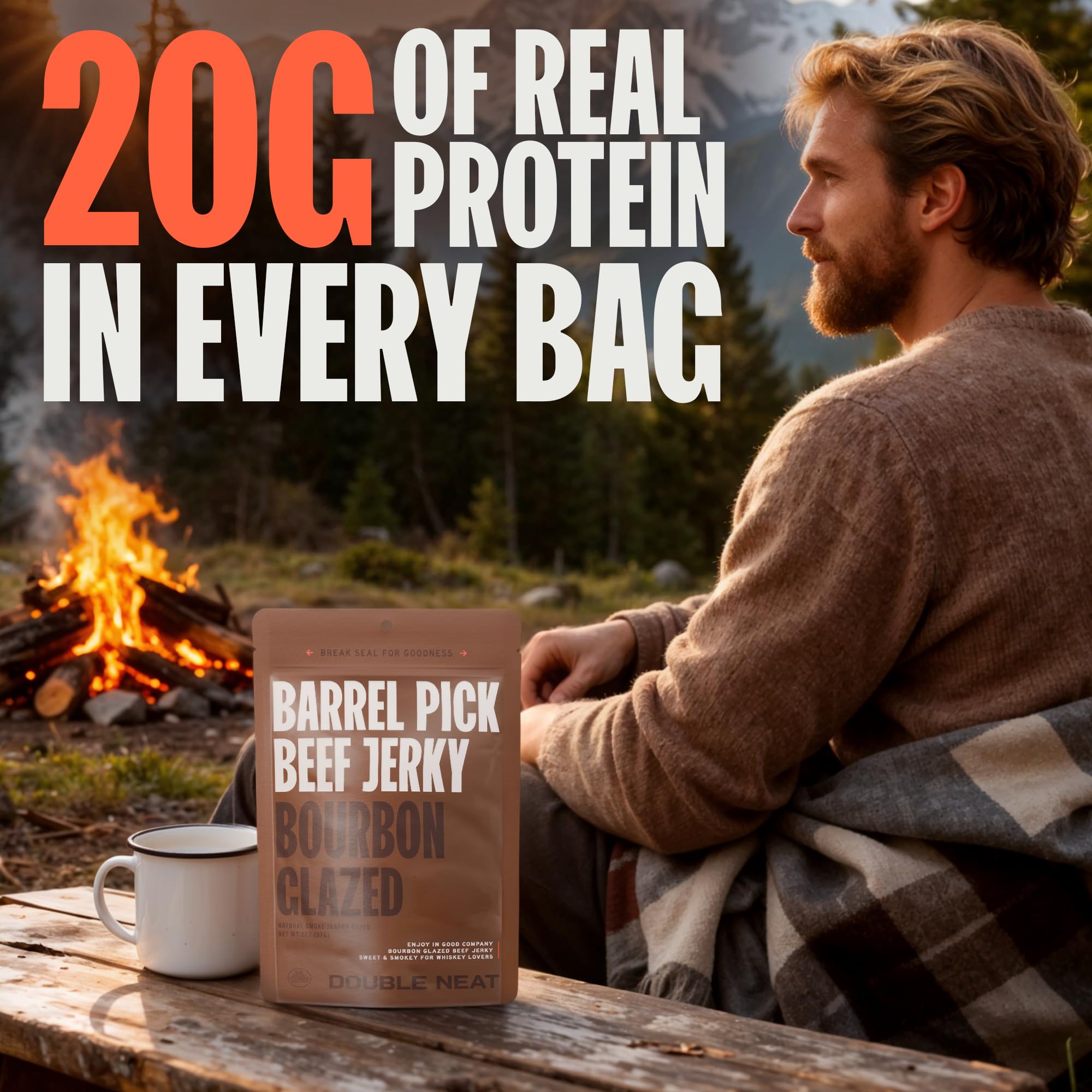 Double Neat Gluten-Free Jerky packaging highlights convenient, gluten-free snack option.