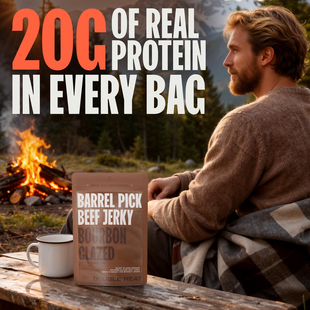 Double Neat Gluten-Free Jerky packaging highlights convenient, gluten-free snack option.