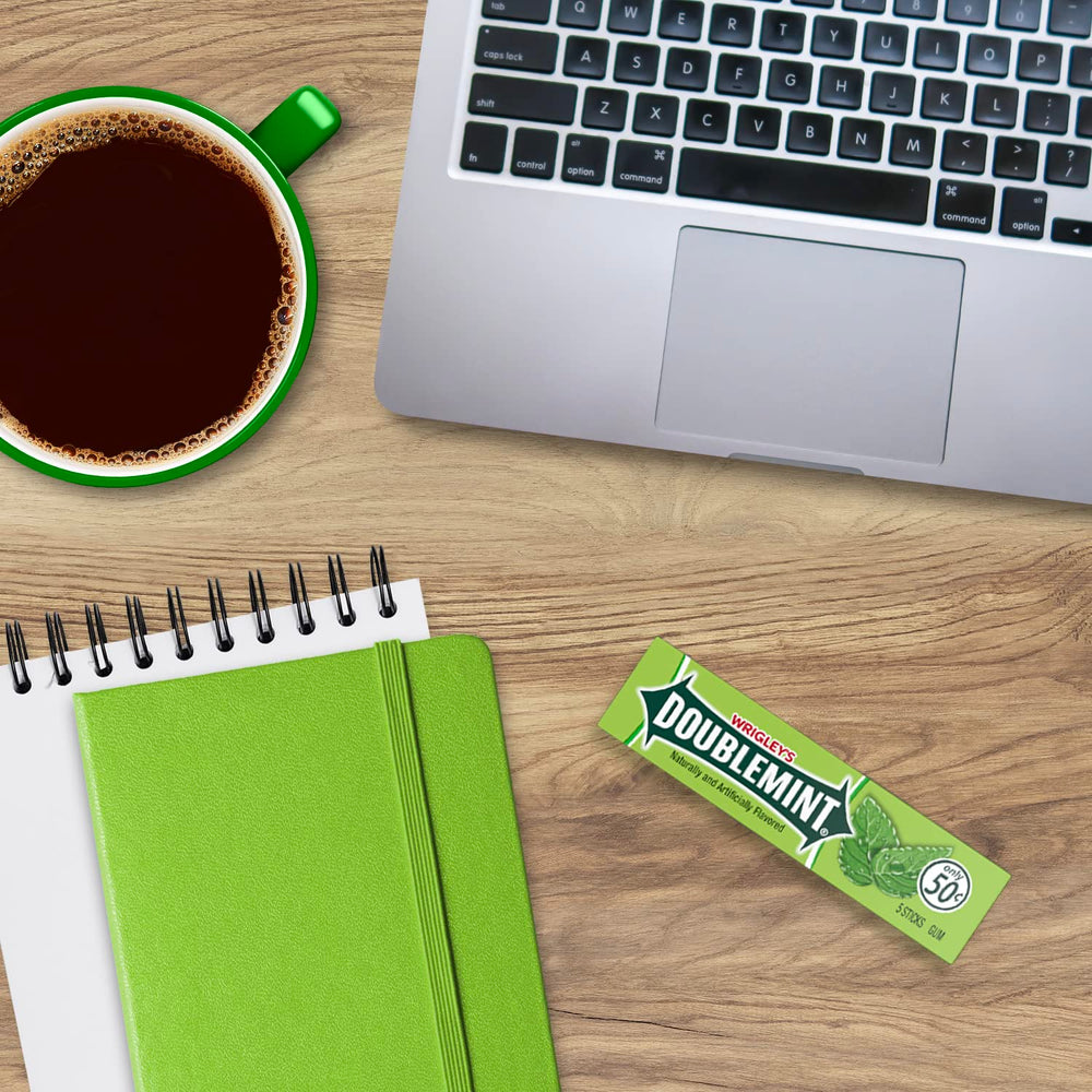 Minty fresh breath close-up after chewing Doublemint.
