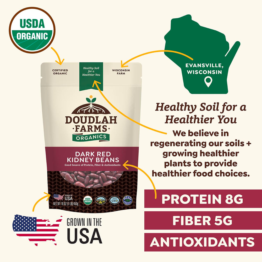 Doudlah Farms certified organic label close-up highlighting quality standards.