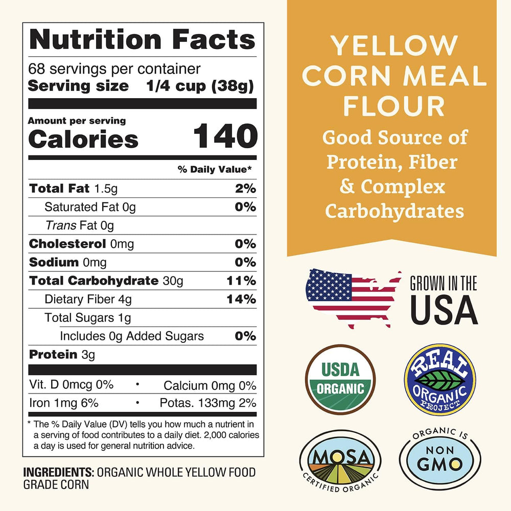 Doudlah Farms cornmeal bag image highlights fine grind for delicate batters.