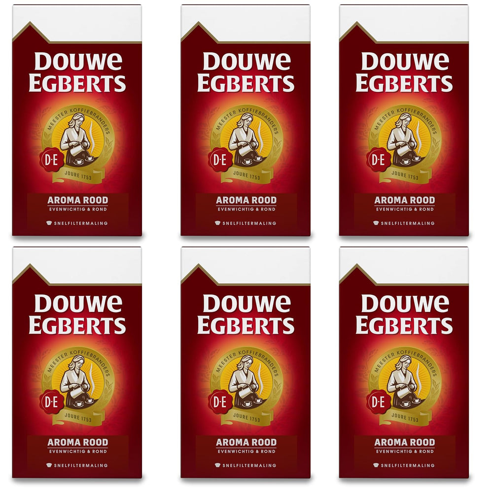Douwe Egberts Aroma Rood ground coffee bag, versatile for drip, pour-over, and French press.