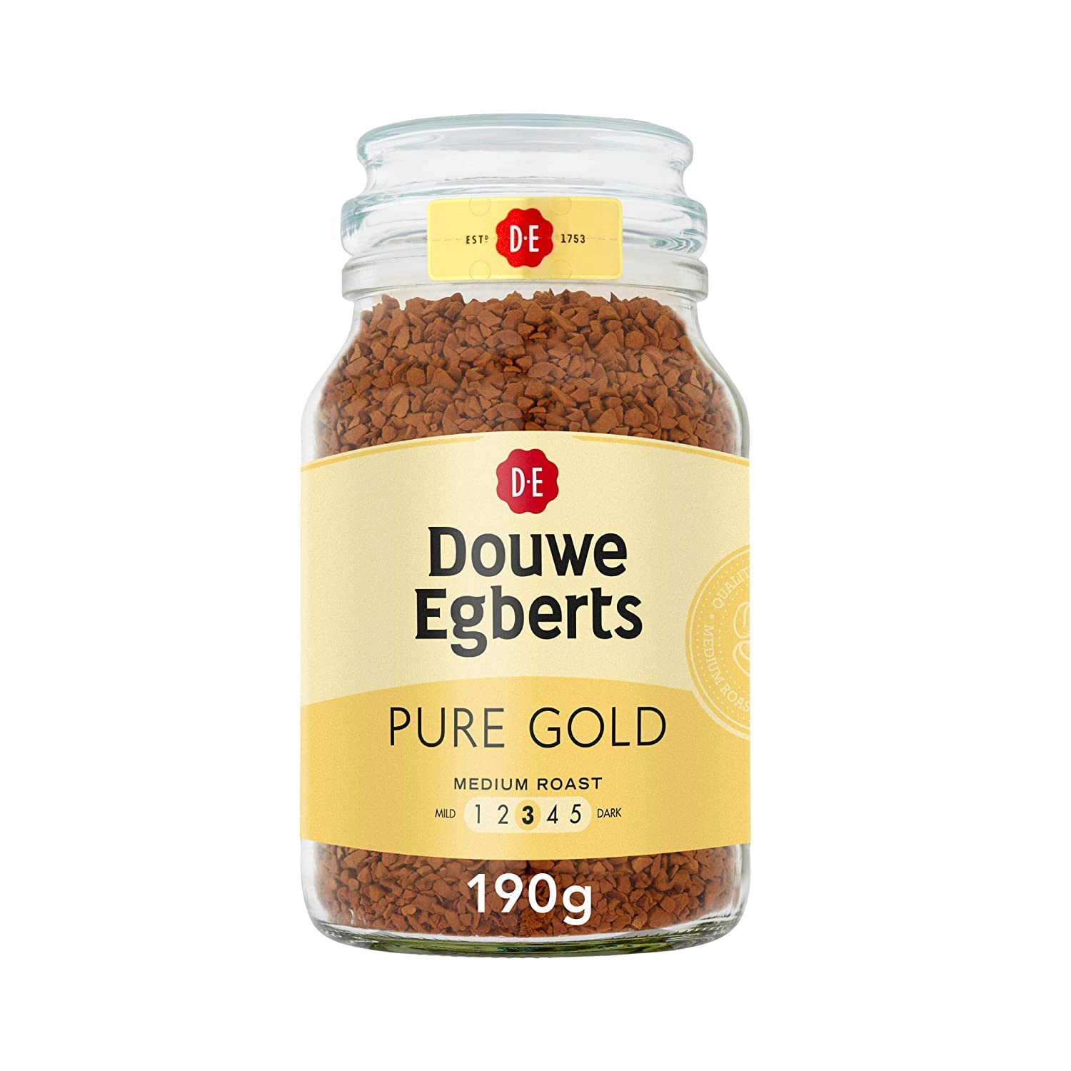Douwe Egberts Pure Gold instant coffee can for smooth everyday energy