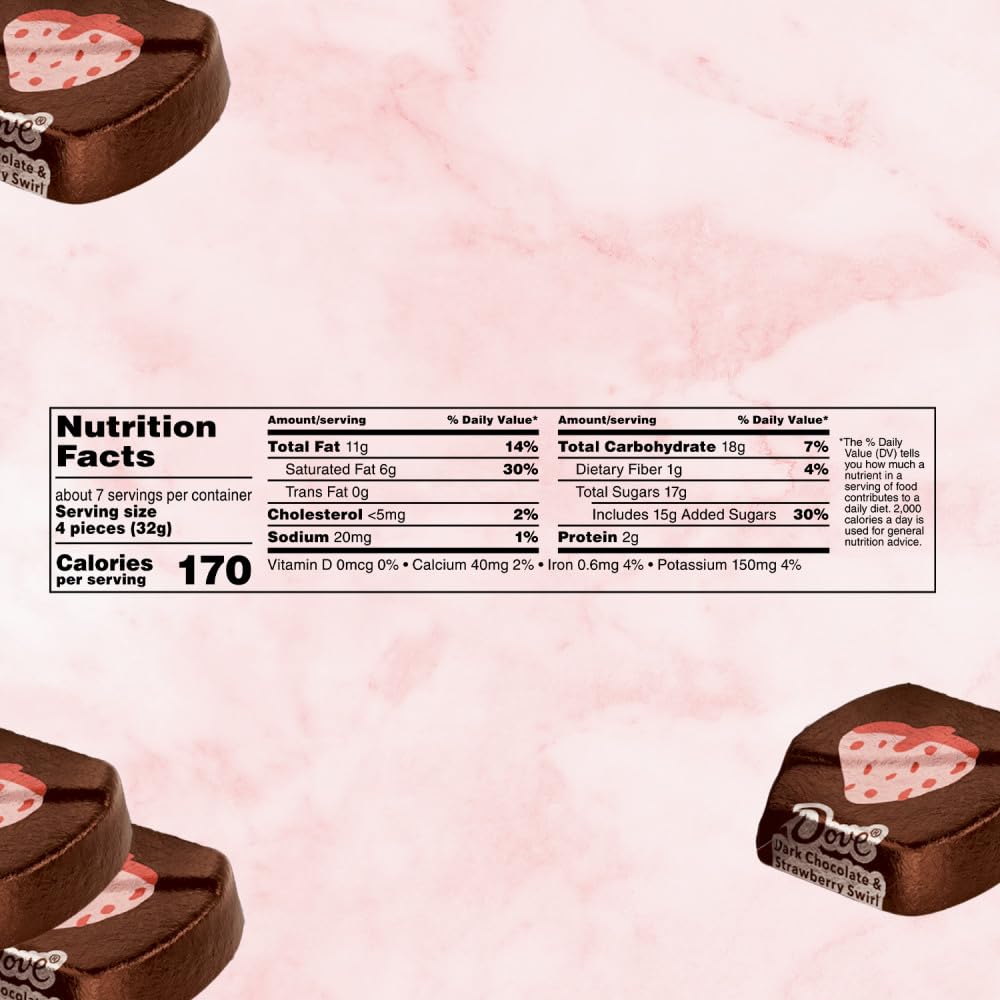 Dove Dark Chocolate Strawberry bag back features premium branding for gifting.