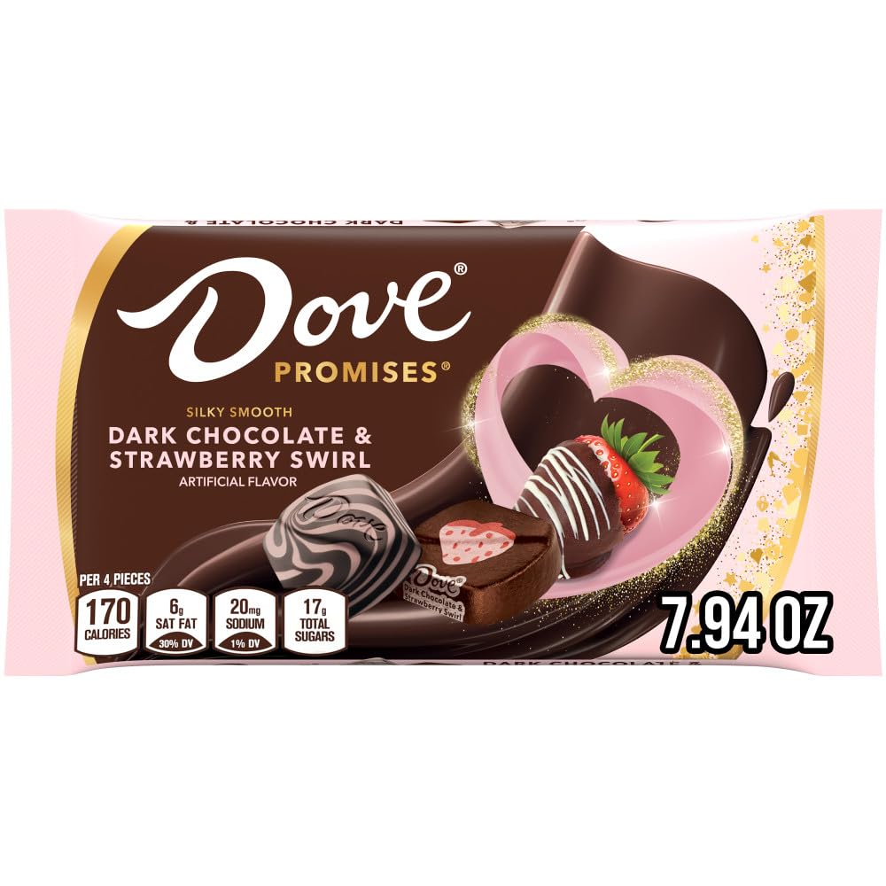 Dove Dark Chocolate Strawberry bag front shows gift-ready packaging for sharing.