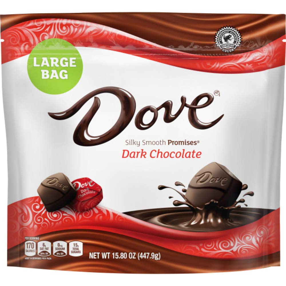Dove Promises dark chocolate bag front view, ideal for quick snacking