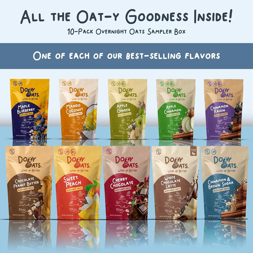 Dozy Oats White Chocolate Latte flavor with mini chips for indulgence.