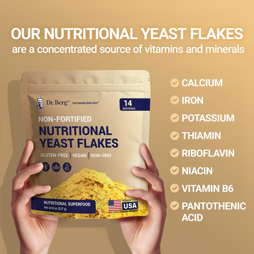 Dr. Berg Premium Nutritional Yeast Flakes measuring spoon ready-to-use.