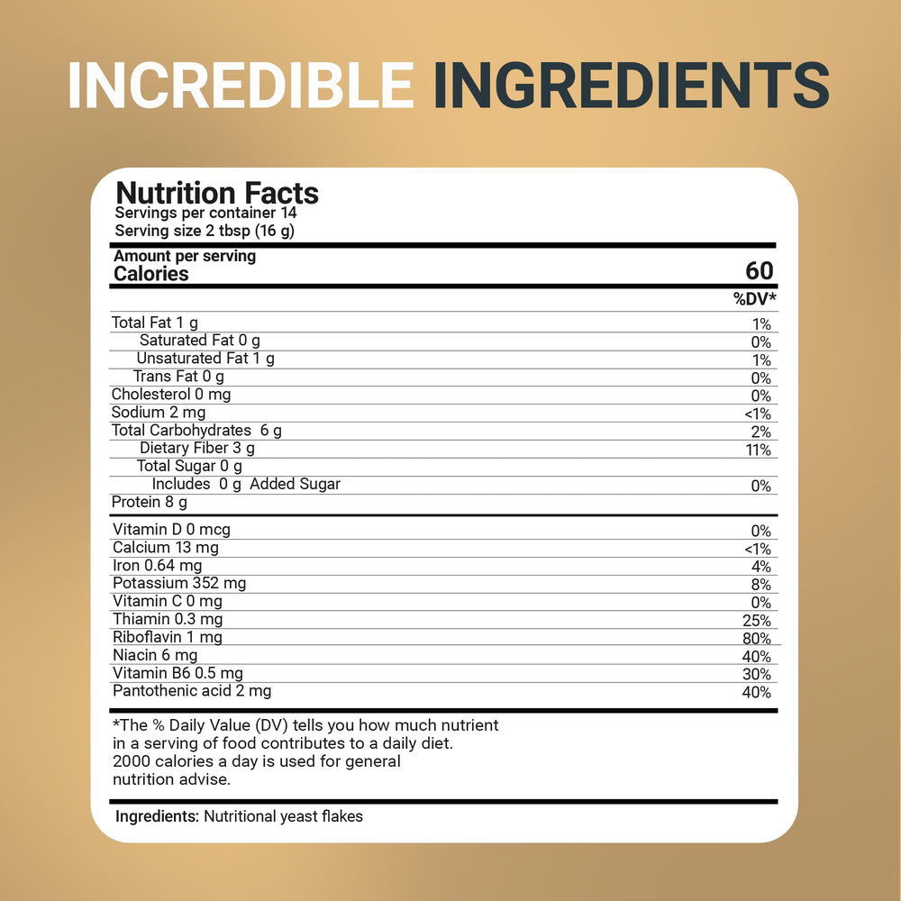 Dr. Berg Premium Nutritional Yeast Flakes dry granules on pantry shelf.