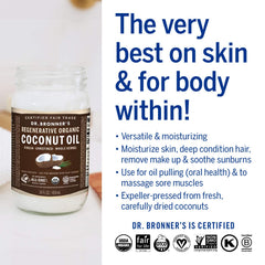 Close-up of Dr. Bronner's oil for hair and skin care routine.