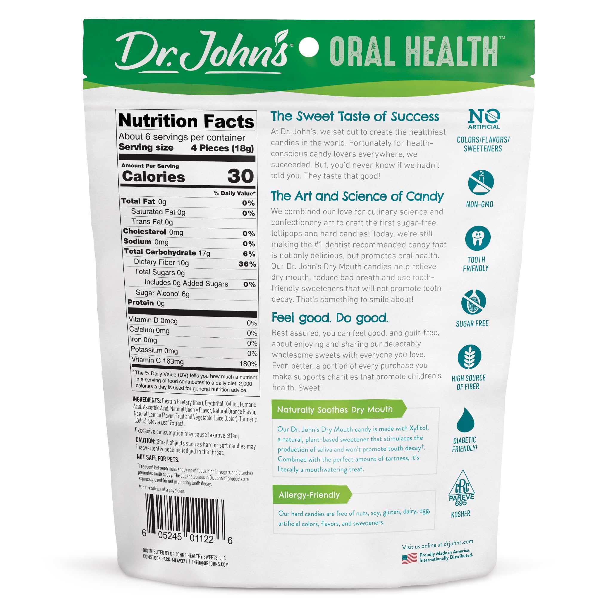 Dr. John's Dry Mouth Drops Orange bag: vibrant, sugar-free zest.