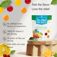 Dr. John's Dry Mouth Drops Tart Cherry bag: bold fruit flavor.