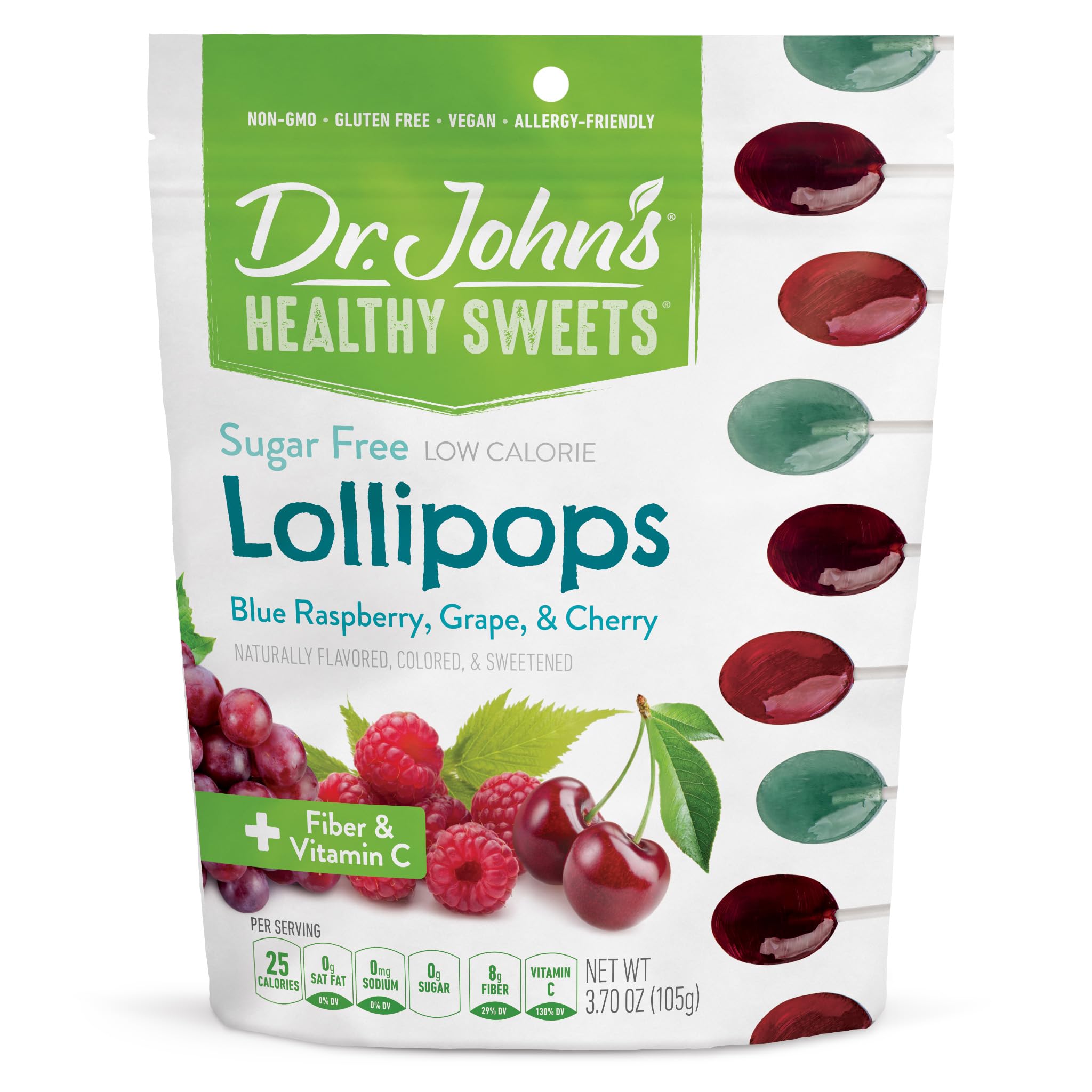 Dr. John's Healthy Sweets blue raspberry lollipop with zero sugar for keto-friendly snacking