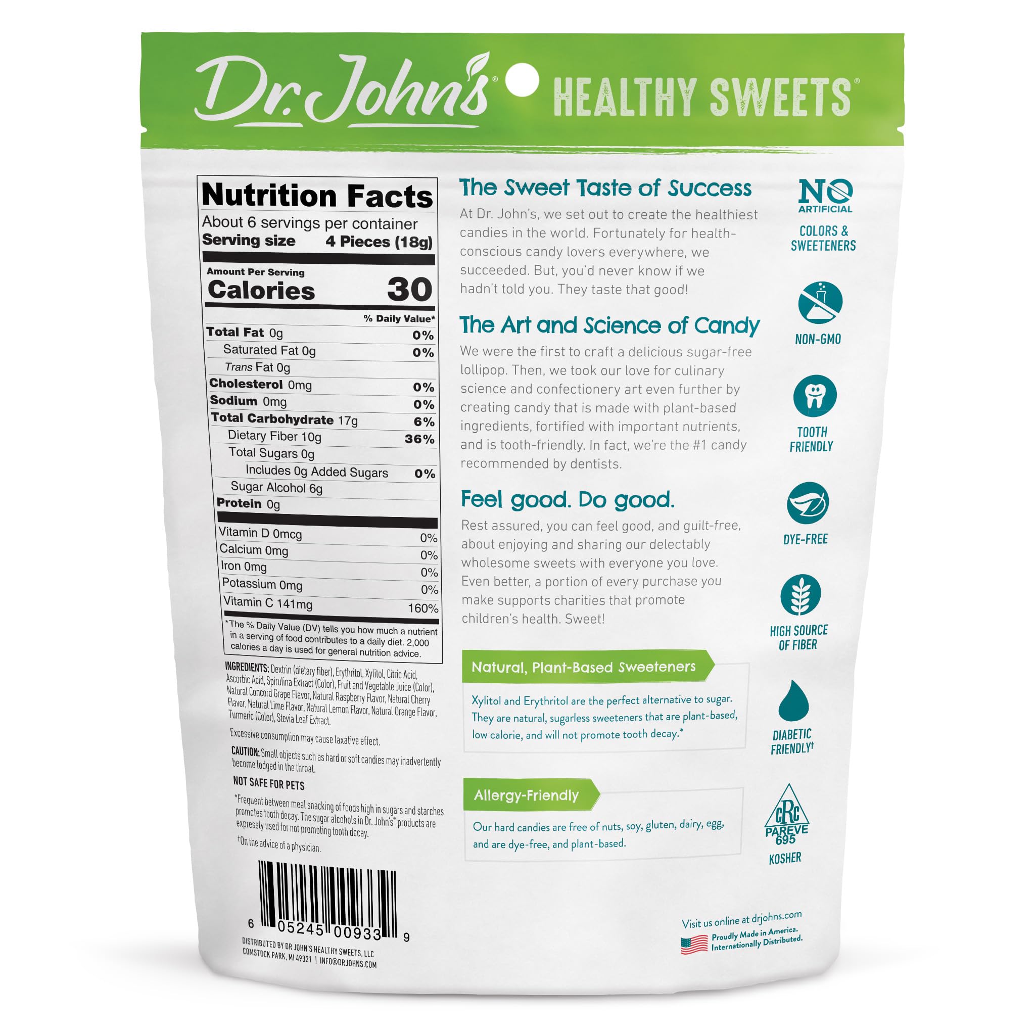 Dr. John's Healthy Sweets bag open showing colorful fruit candies for on-the-go snacking