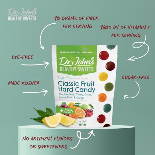 Dr. John's Healthy Sweets close-up of assorted fruit candies with vibrant colors and texture
