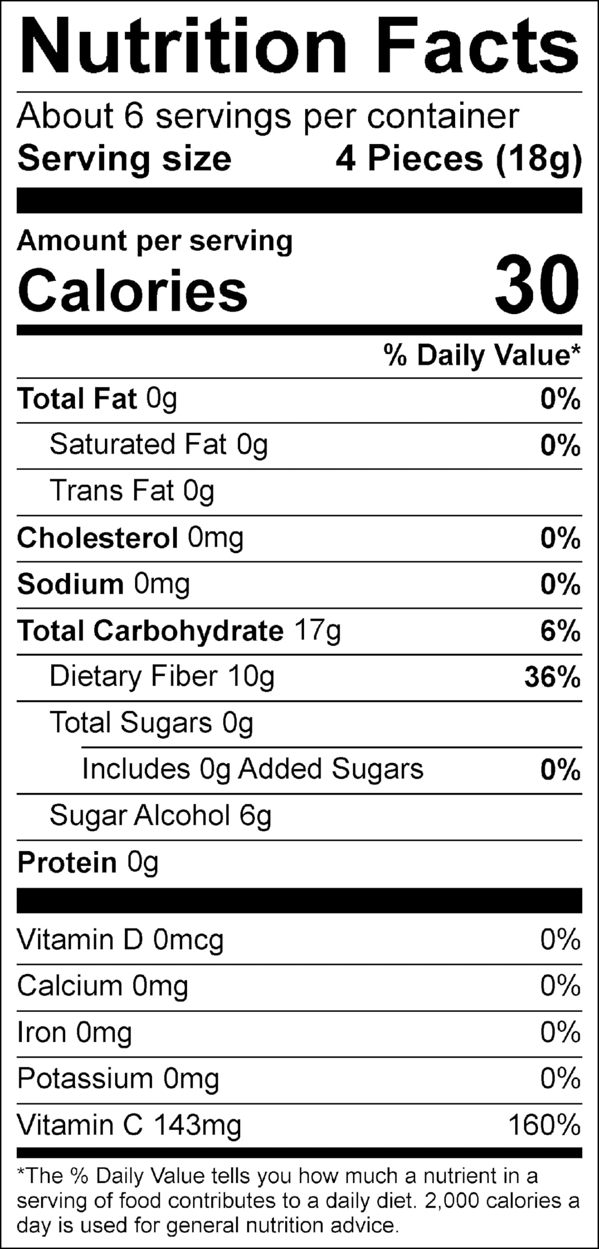 Dr. John's Healthy Sweets Lemon candy nutrition panel highlights fiber and vitamin C