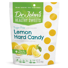 Dr. John's Healthy Sweets Lemon candy packaging shows resealability for on-the-go freshness