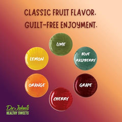 Dr. John's Healthy Sweets no artificial colors label emphasizes natural flavors and clean ingredients
