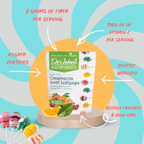 Dr. John's Healthy Sweets oval lollipop in resealable bag, convenient on-the-go snack.