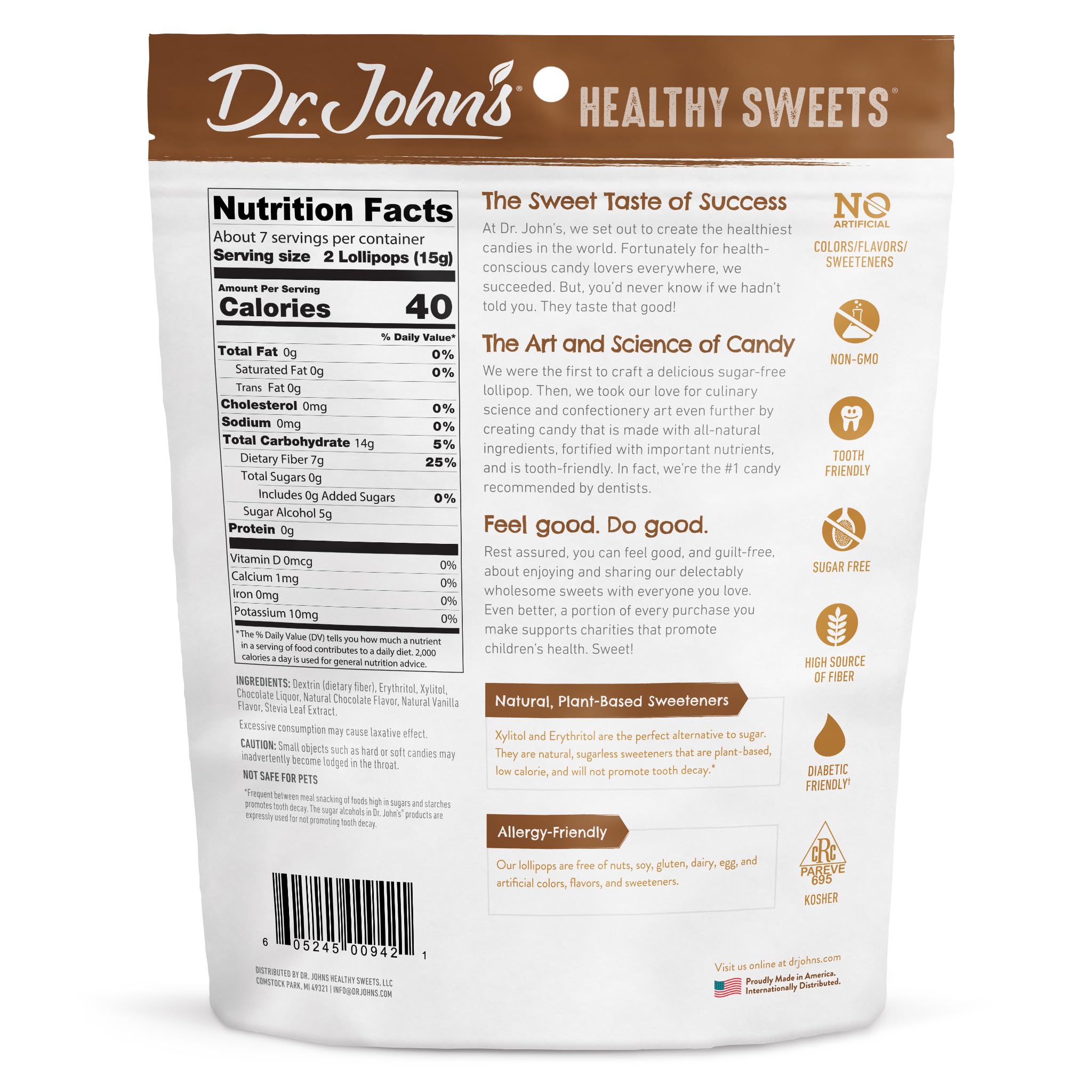 Closeup of Dr. John's oval lollipops shows vibrant color without artificial additives