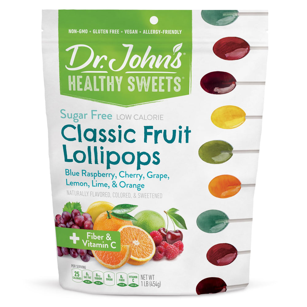 Dr. John's Healthy Sweets oval lollipops in packaging for on-the-go snacking