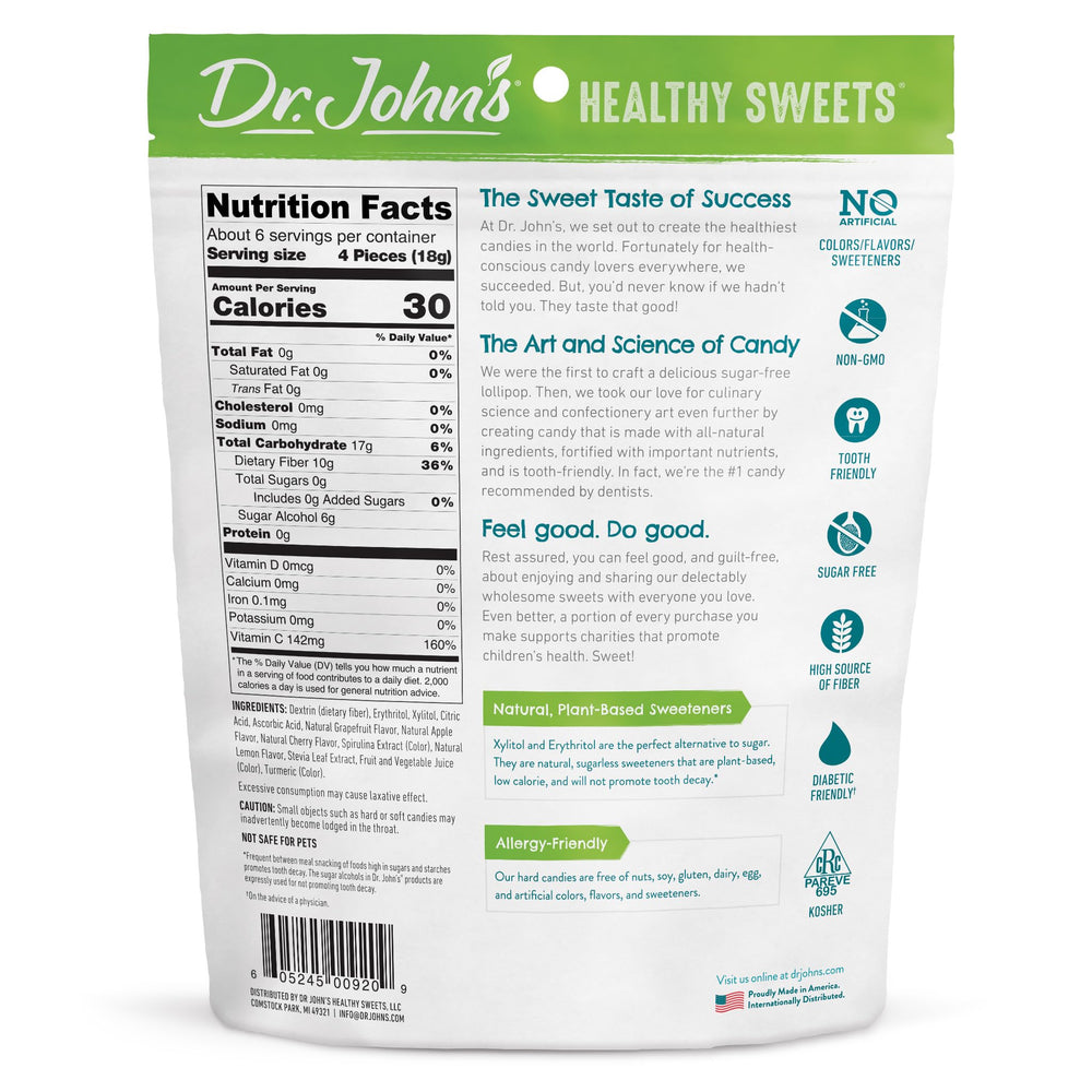 Dr. John's Signature Sours back label highlights vegan, gluten-free, keto-friendly options