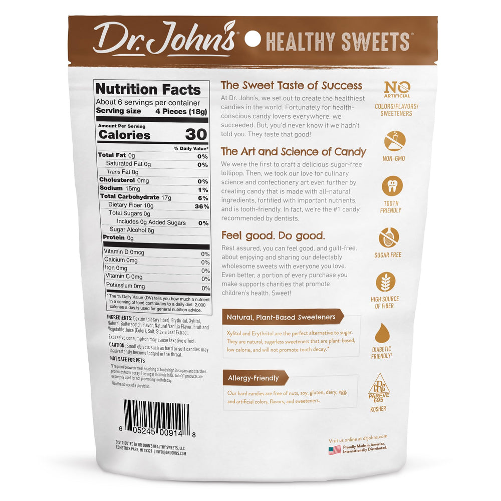 Dr. John's Healthy Sweets Sugar Free Butterscotch Candy bulk bag is ideal for sharing at offices and gatherings.