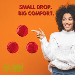 Label close-up of Dr. John's Tart Cherry Drops emphasizing dye-free, plant-based ingredients.