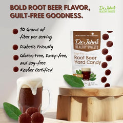 Dr. John's Root Beer Candy resealable pouch keeps flavor fresh.