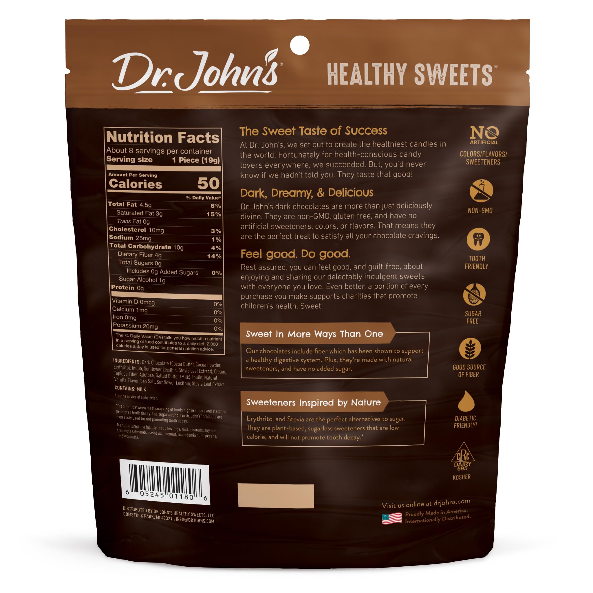 Dr. John's Sea Salt Caramel Squares close-up showcases creamy caramel with dark chocolate for a luxurious bite.
