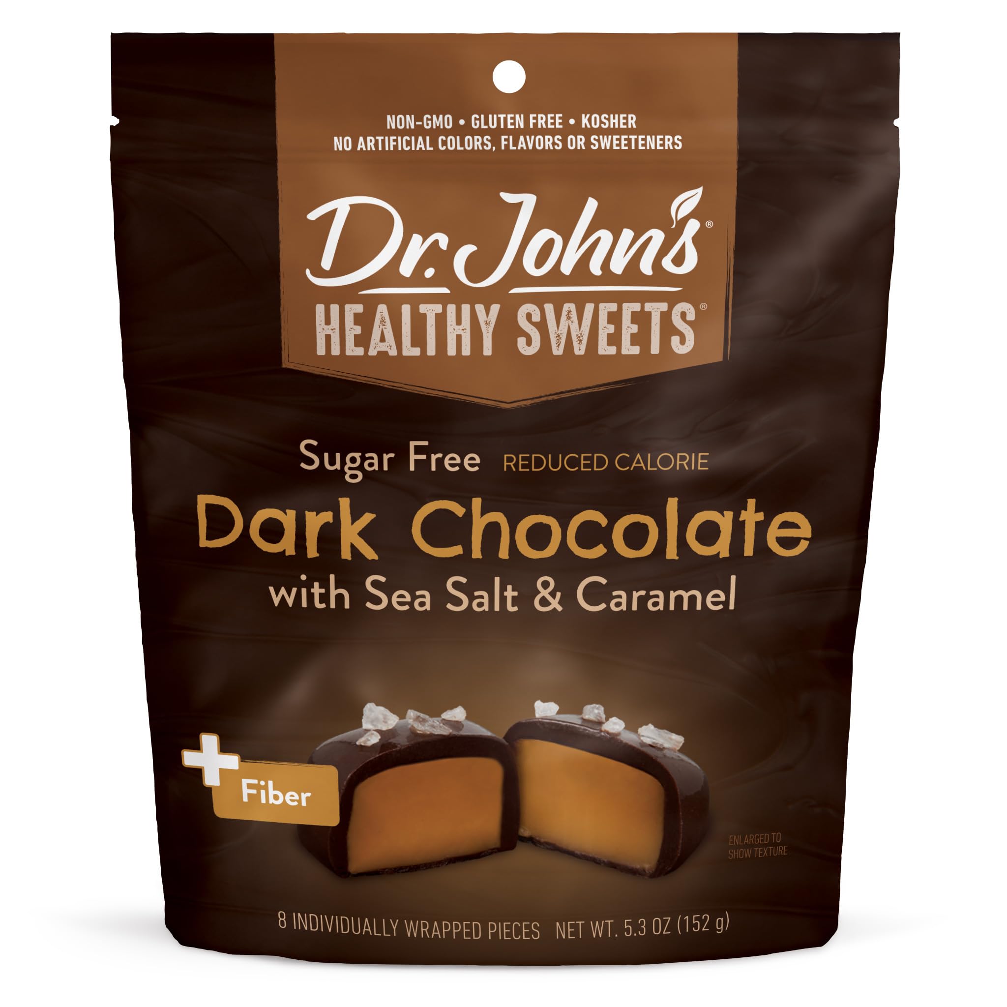 Dr. John's Sea Salt Caramel Squares pack offers a mindful snacking option with premium chocolate.