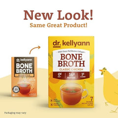 Dr. Kellyann bone broth packet being mixed into hot water for nourishment