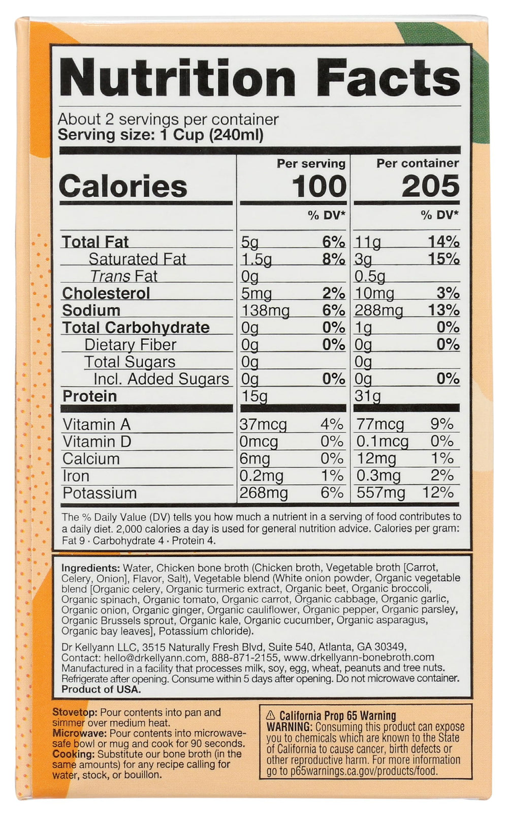 Dr. Kellyann broth close-up of ingredients emphasizes clean-label promise and simple sourcing