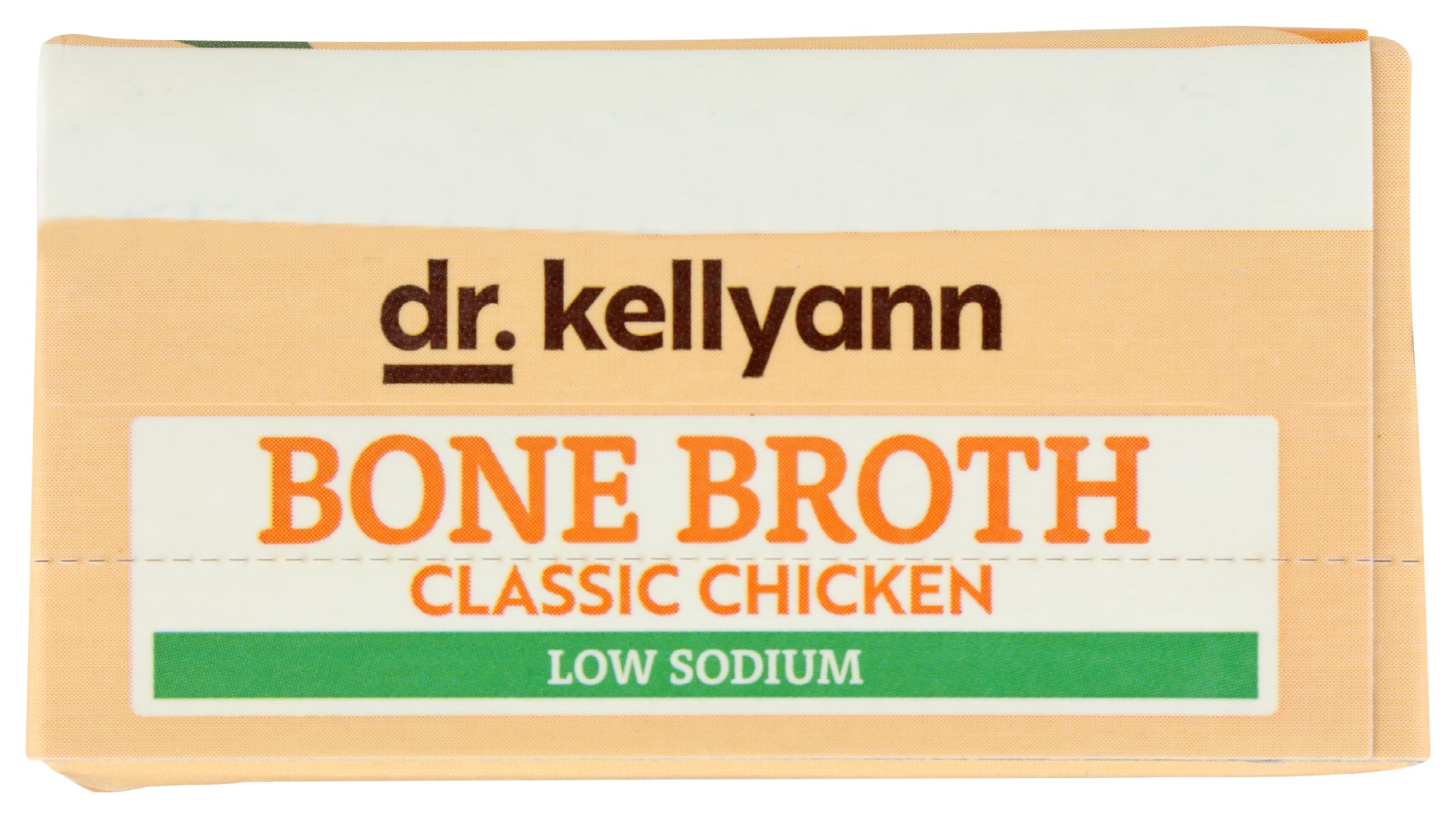 Dr. Kellyann bone chicken broth on counter suggests quick, comforting base for soups