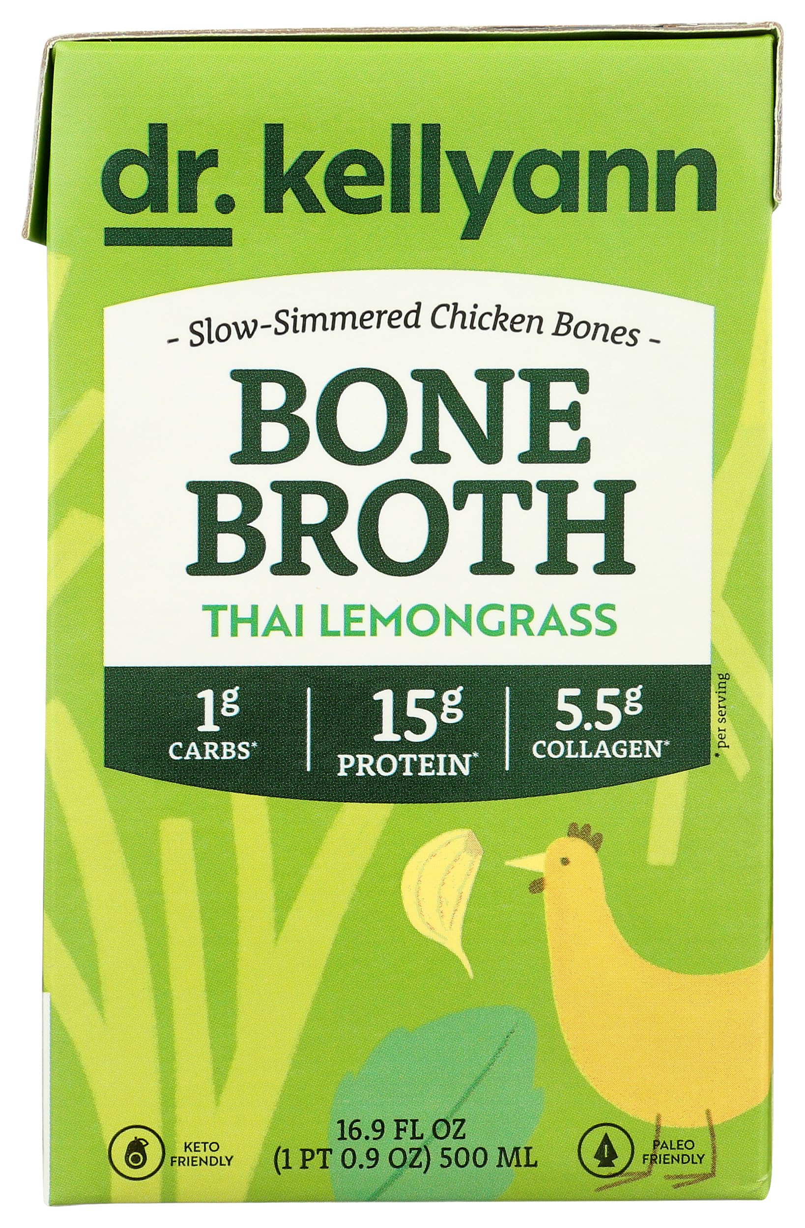 Dr. Kellyann Thai Lemongrass Bone Broth bottle offers clean-label convenience for daily meals.