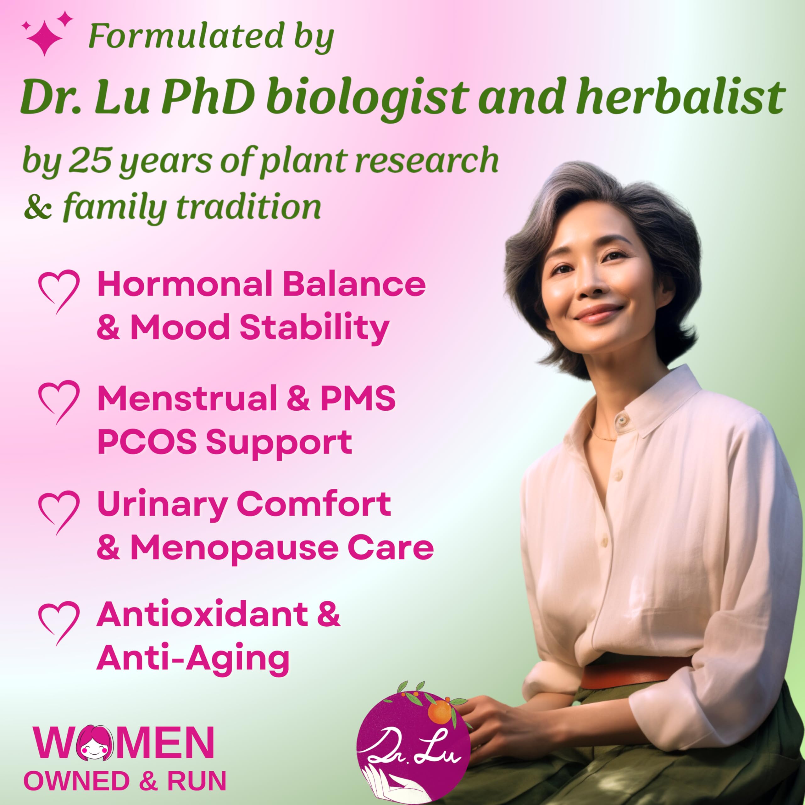 Dr. Lu Happy Girl Tea bags arranged for a soothing, caffeine-free cup.