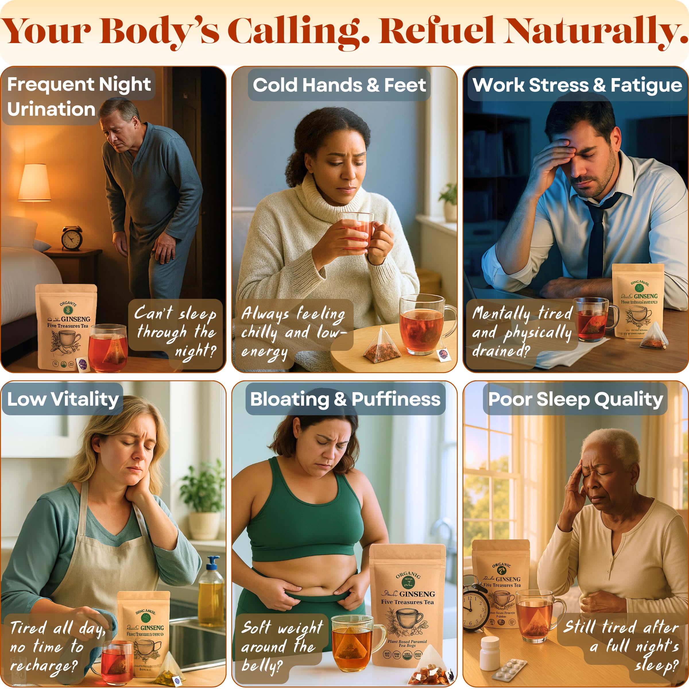 Dr. Lu Maca root energy boost tea ready to steep.