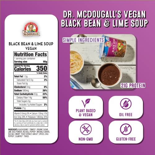 Dr. McDougall's Black Bean and Lime Soup ingredients close-up with cilantro and spices for flavor.